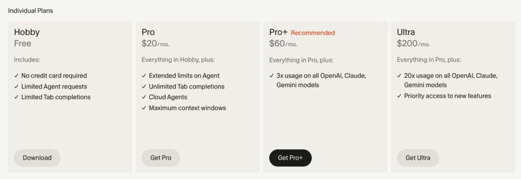 Cursor Pricing Pro Pro+ Ultra